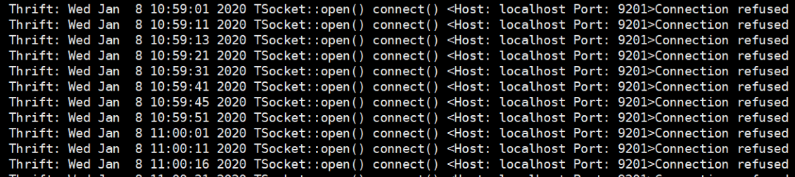 AnyShare-查看 app.log 显示大量重复告警，提示：TSocket__open() connect() _Host_ localhost Port__2